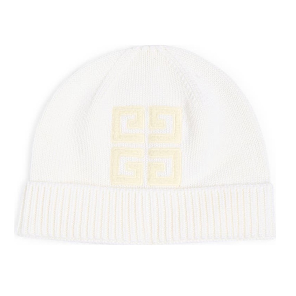 Givenchy 4G Embroidered Raised Logo Wool Beanie Cream Off White One Size NWT